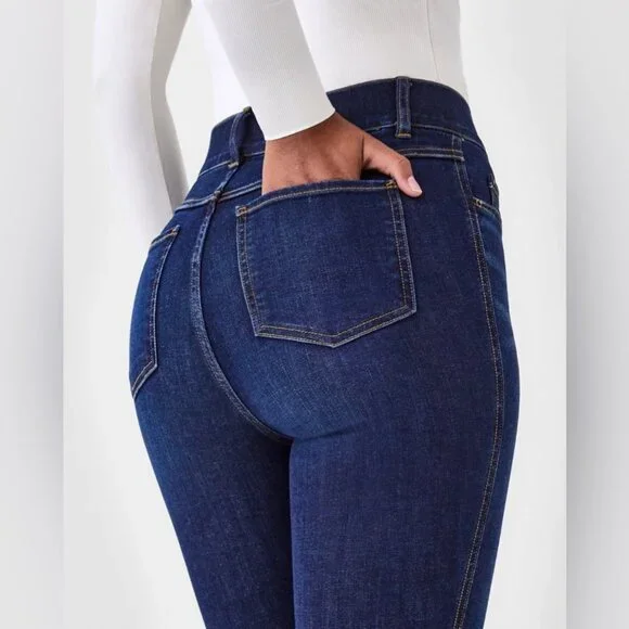 SPANX High Rise Pull-On Flare Midnight Dark Wash Jeans Size L - Picture 5 of 16